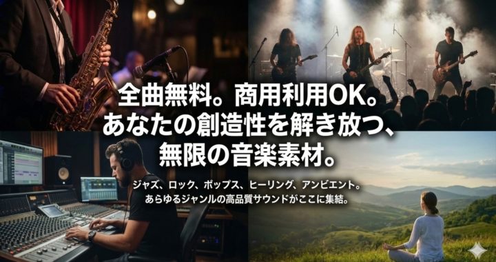 全曲無料・商用利用OKの総合フリー音楽素材一覧。ジャズ、ロック、ポップス、ヒーリングなどのイメージ写真