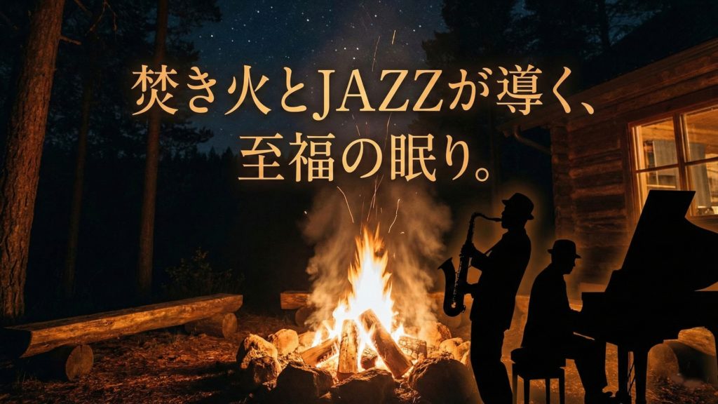焚き火とJAZZが導く、至福の眠り。睡眠用BGMとリラックスジャズのアイキャッチ画像