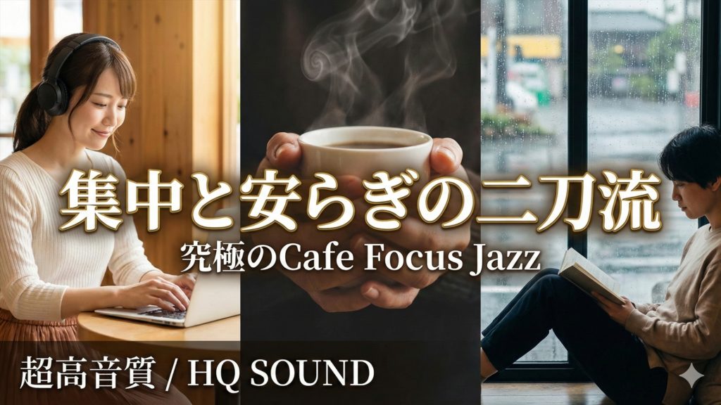 ゆったりカフェミュージックで集中する女性とコーヒー｜作業用・勉強用リラックスジャズBGM